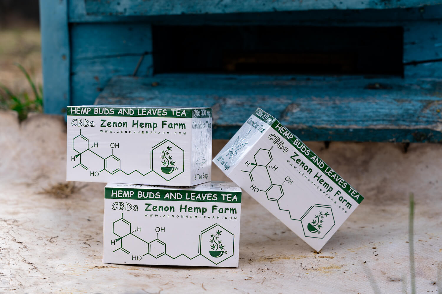 Hemp tea packs produced on Zenon Hemp Farm