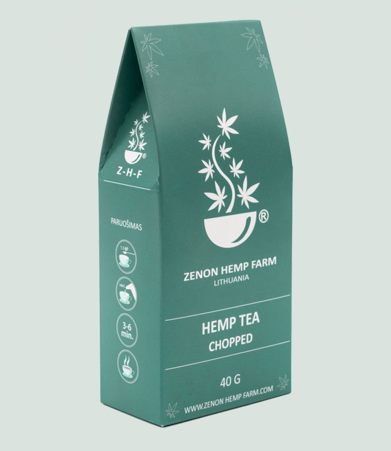 Natural Hemp tea chopped in 40 g pack. Made on Zenon Hemp Farm