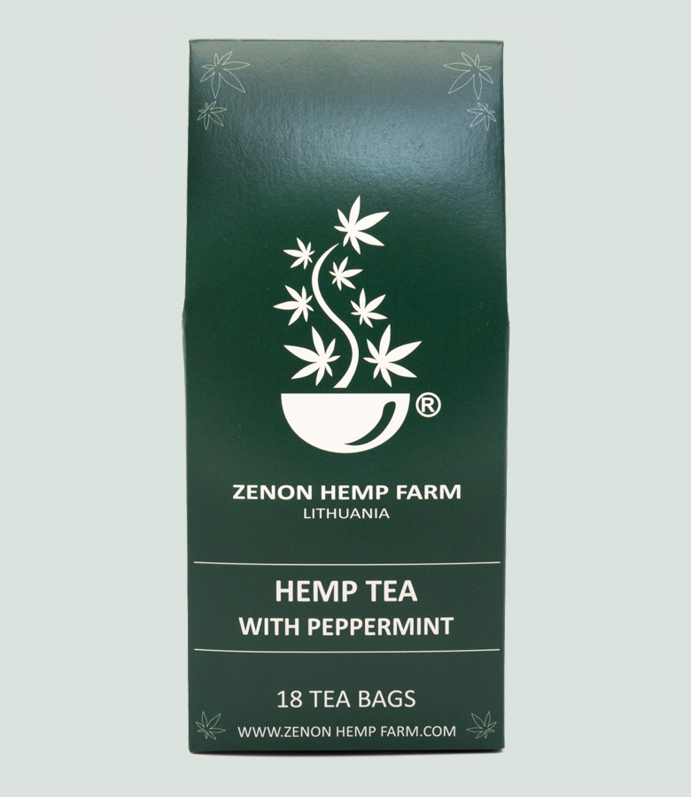 Hemp Tea with peppermint. 18 tea bags in a pack. Made on Zenon Hemp Farm