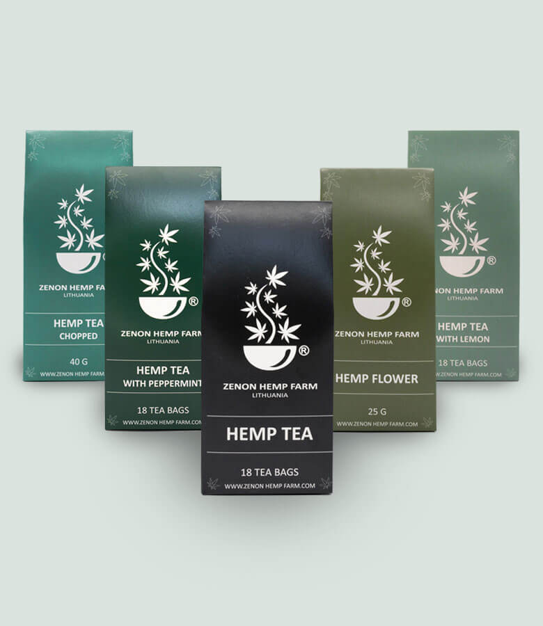 Different flavours of hemp tea. 5 packs. Made on Zenon Hemp Farm