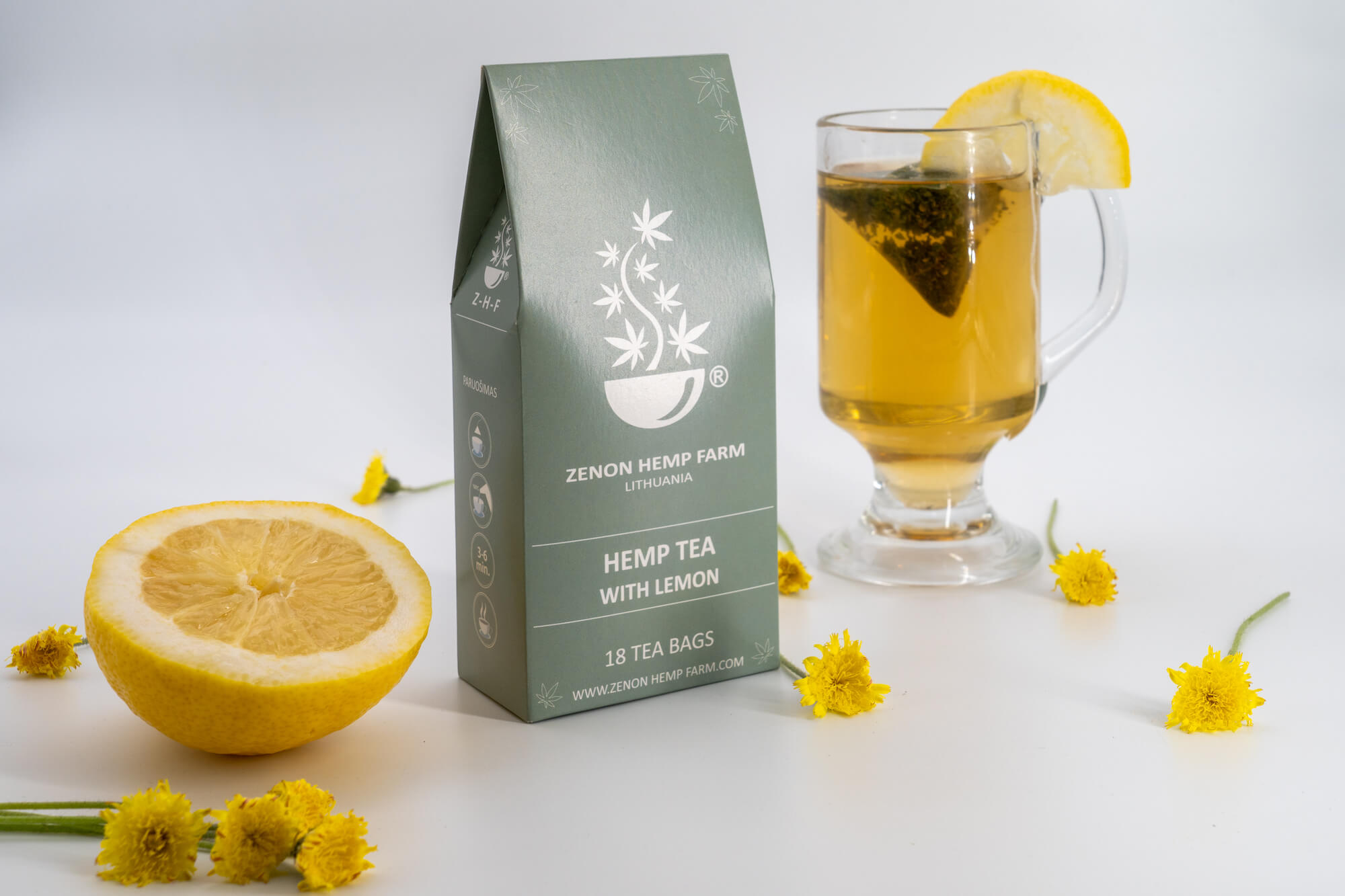 Hemp Tea with lemon flavour produced in Organic farm Zenon Hemp Farm